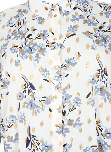Pitkä paita kukkakuosilla, White Flower/Gold, Packshot image number 2