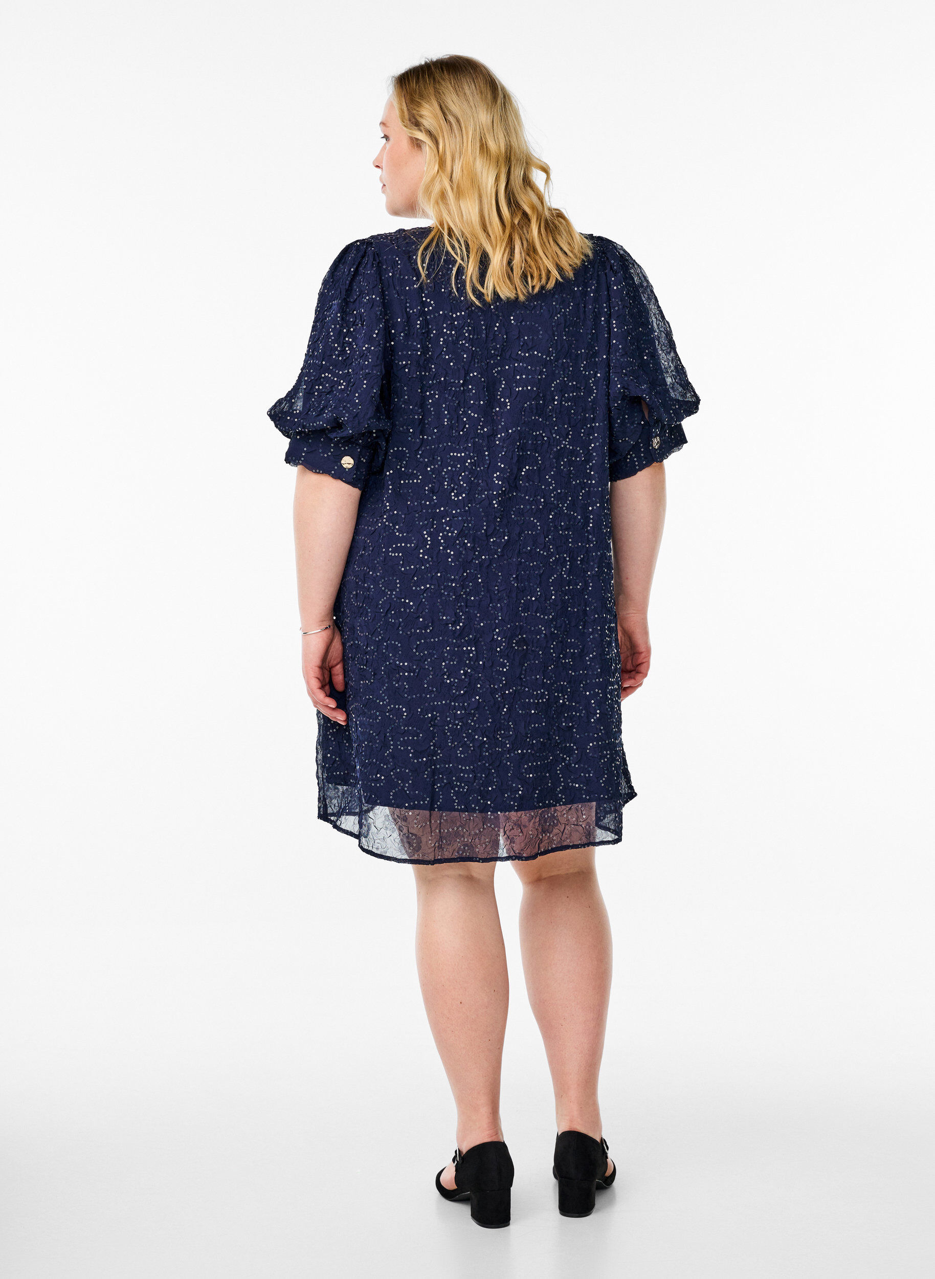 Zizzi Lyhyt juhlamekko paljeteilla, Sininen, Model image number 2