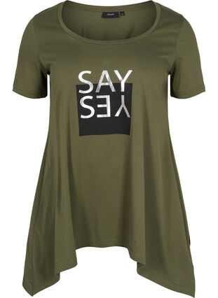 Lyhythihainen puuvillainen t-paita a-mallissa , Ivy Green YES, Packshot image number 0
