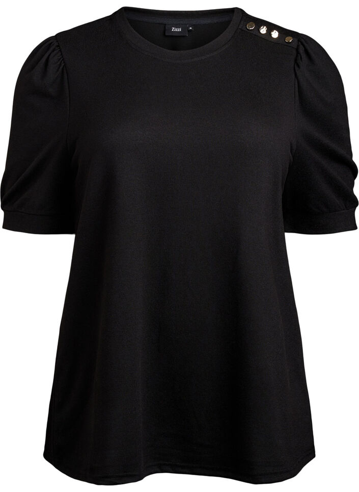 Pusero nappidetaljilla ja lyhyill&auml; puhvihihoilla, Musta, Packshot image number 0