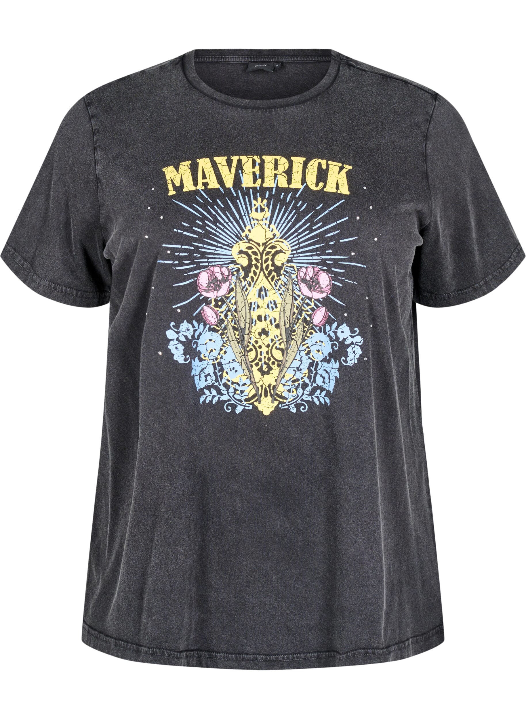 Zizzi T-paita luomupuuvillasta graafisella printill&auml;, Harmaa, Packshot image number 0