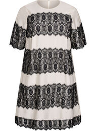 Lyhyt mekko kontrastivärisillä pitsipaneeleilla, Beige