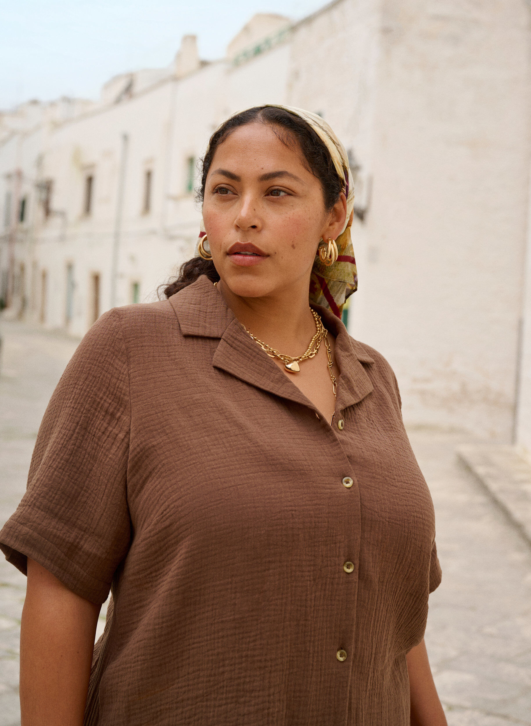 Zizzi Lyhythihainen paita puuvillamusliinia, Ruskea, Image image number 0