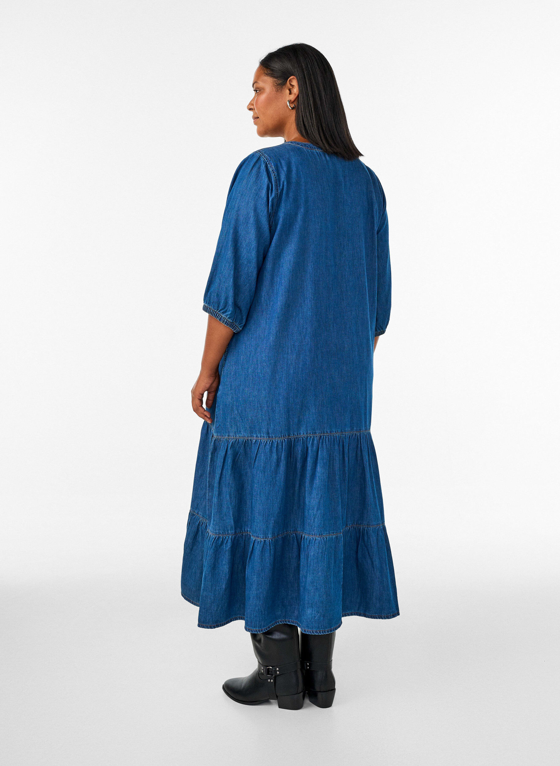 ZizziDenim-maximekko r&ouml;yhel&ouml;kerroksilla, Sininen, Model image number 1