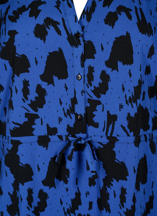 Kuvioitu mekko, jossa on kiristysnauha vyötäröllä, Black Blue AOP, Packshot image number 2