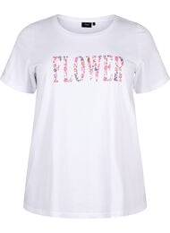 Puuvillainen T-paita tekstipainatuksella, B. White w. Flower