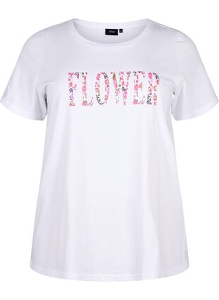 Puuvillainen T-paita tekstipainatuksella, B. White w. Flower, Packshot image number 0