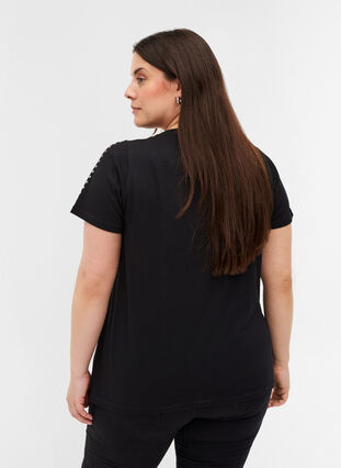 Lyhythihainen puuvillainen t-paita niiteillä, Black, Model image number 1