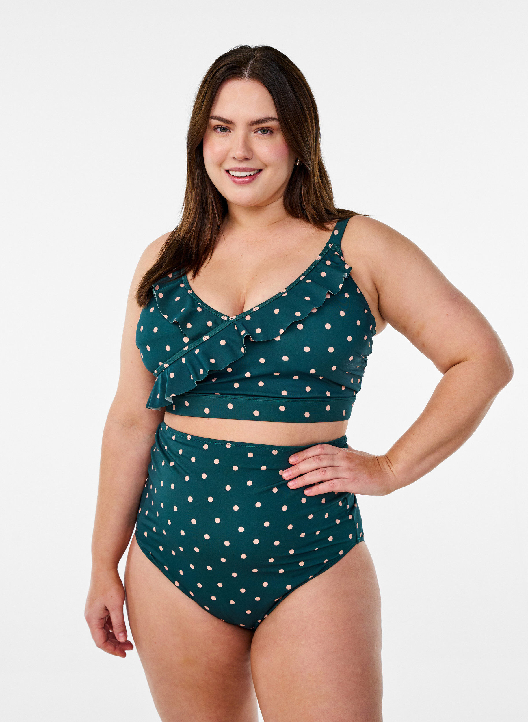 Zizzi Kukallinen bikinien yl&auml;osa r&ouml;yhel&ouml;yksityiskohdilla, Vihre&auml;, Model image number 1