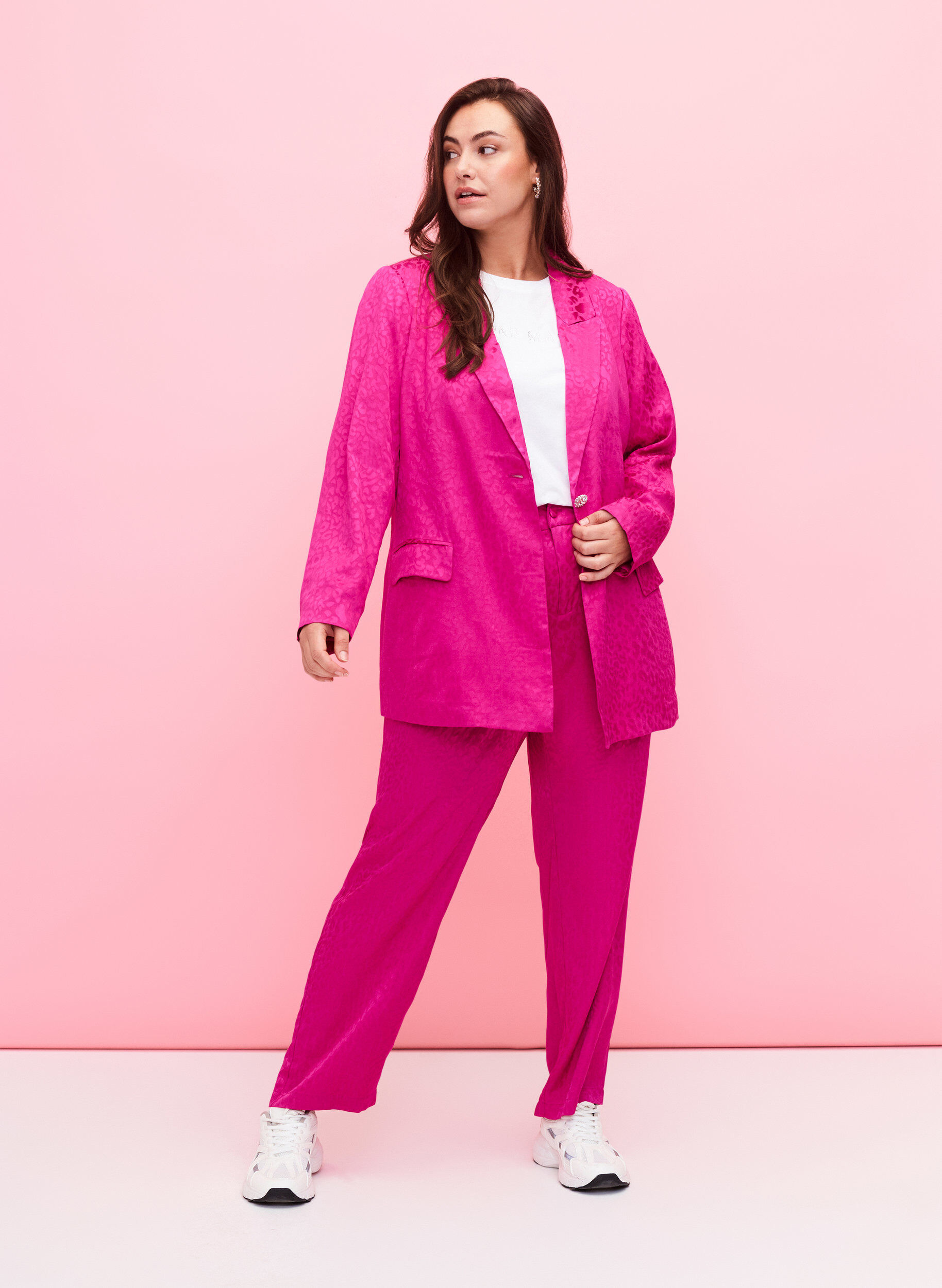 ZizziViskoosinen jacquard-bleiseri s&auml;vy s&auml;vyyn, Rose Violet, Model image number 3