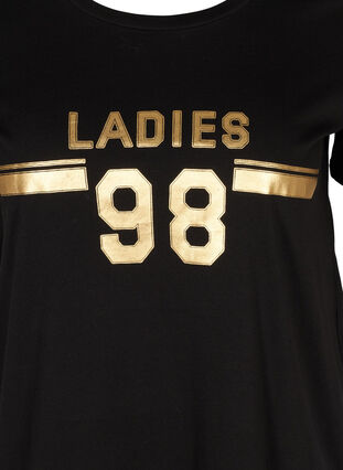 Puuvillainen t-paita painatuksella rinnassa, Black LADIES 98, Packshot image number 2
