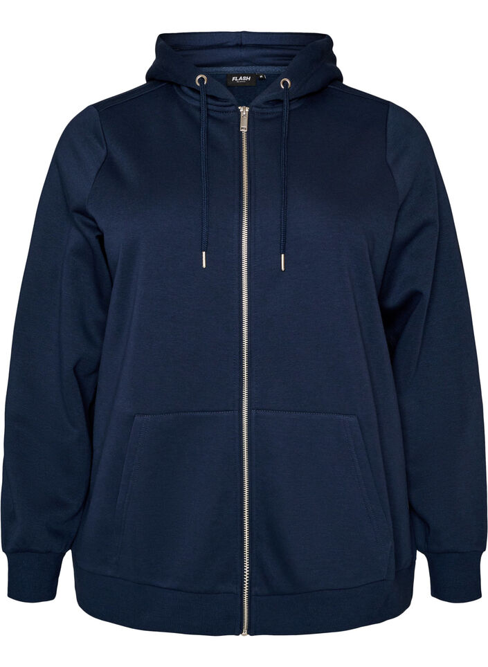 Hupullinen collegepaita vetoketjulla ja taskuilla, Sininen, Packshot image number 0