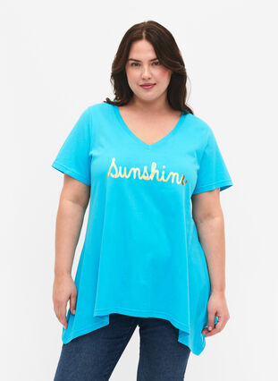Lyhythihainen puuvillainen t-paita, Blue Atoll Sunshine, Model image number 0
