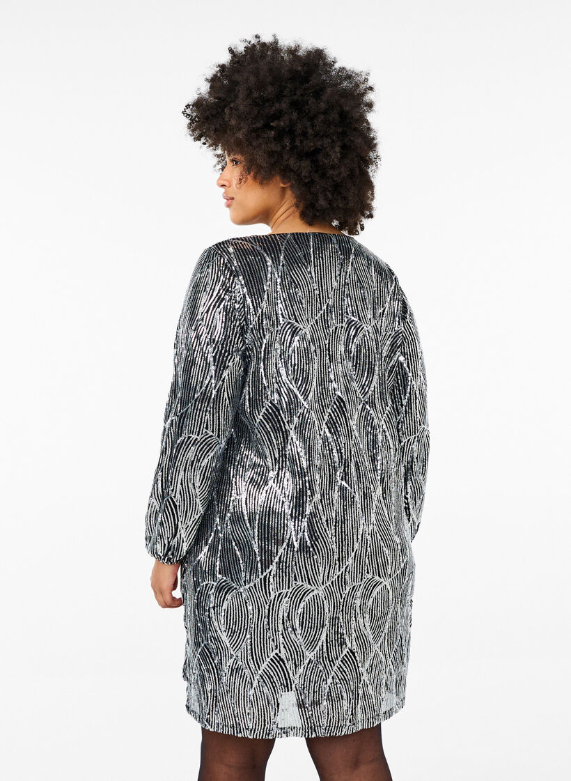 Pitkähihainen paljettimekko kuvioilla, Silver Sequins, Model image number 1