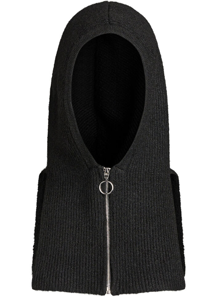 Vetoketjullinen ribattu balaclava, Musta, Packshot image number 0