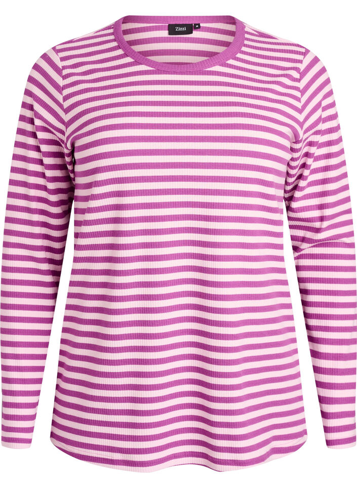 Raidallinen pusero pitkill&auml; hihoilla, Violetti, Packshot image number 0