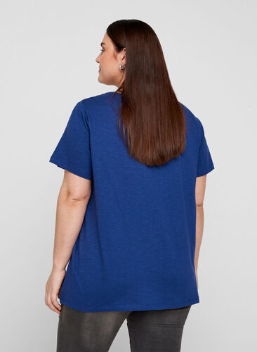 T-paita broderi anglaise- kuvioinnilla, Twilight Blue, Model image number 1