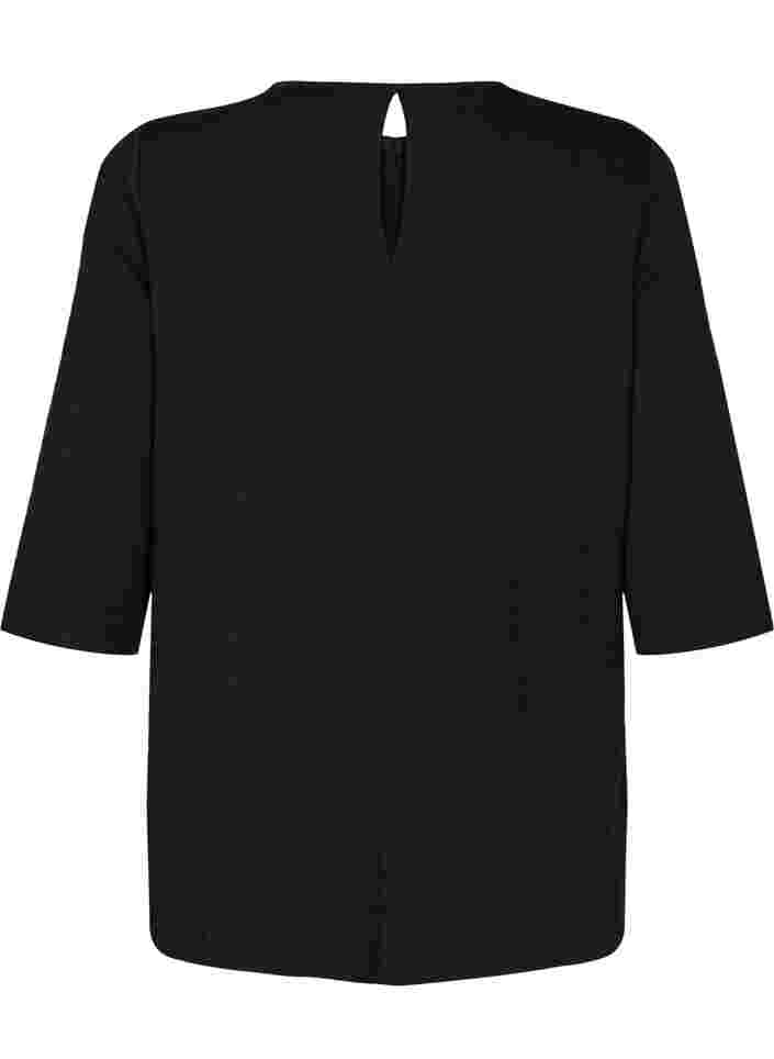 Pusero 3/4-hihoilla ja v-pääntiellä, Black, Packshot image number 1