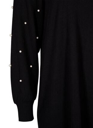 Pitkähihainen mekko helmiyksityiskohdilla, Black, Packshot image number 3