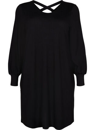 Pitkähihainen mekko selkäyksityiskohdilla, Black, Packshot image number 0