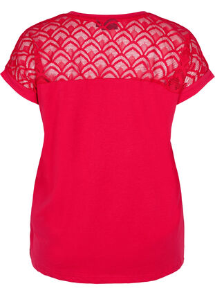 Lyhythihainen puuvillainen t-paita pitsillä, Tango Red, Packshot image number 1