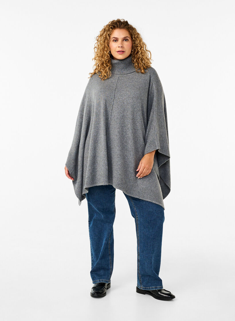 Poncho korkealla kauluksella, Medium Grey Melange, Model image number 2