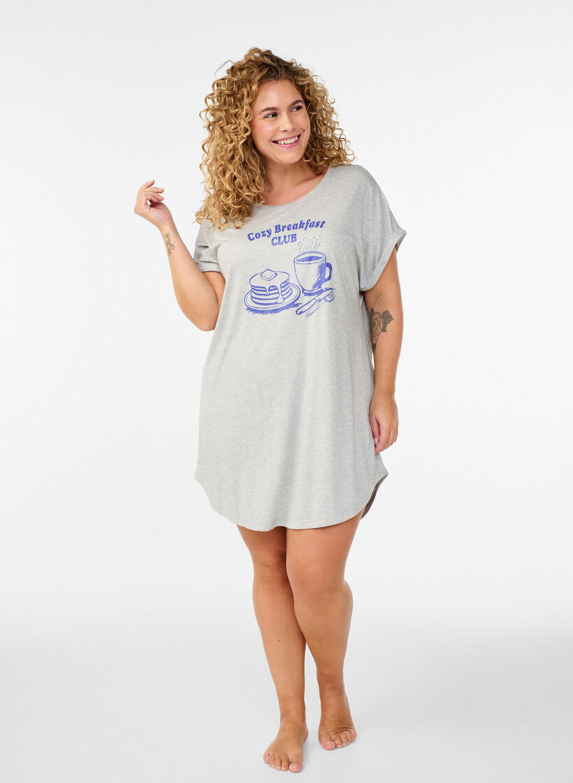 Lyhythihainen y&ouml;paita tekstiprintill&auml;, Harmaa, Model image number 1