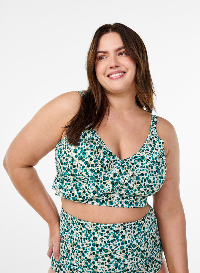  Kukallinen bikinien yl&auml;osa r&ouml;yhel&ouml;yksityiskohdilla, Vihre&auml;, Model image number 0
