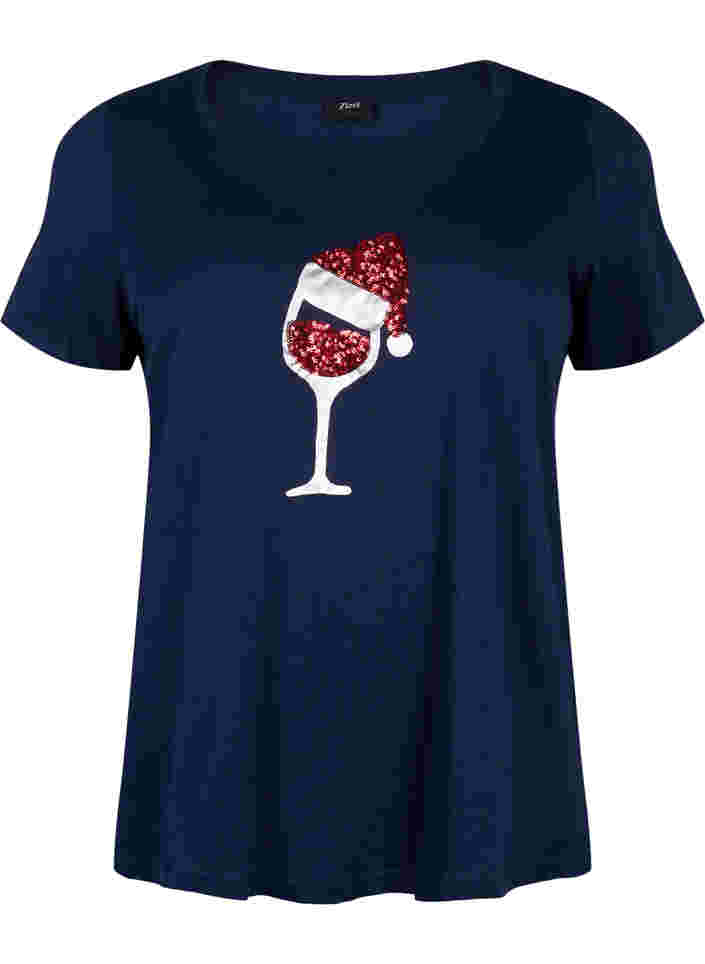 Jouluinen t-paita puuvillasta, Navy Blazer Wine, Packshot image number 0