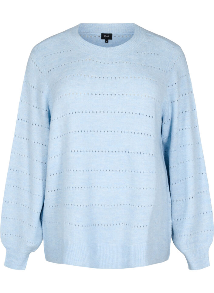 Neulepaita pyöreällä pääntiellä ja pitsikuviolla, Cashmere Blue Mel., Packshot image number 0
