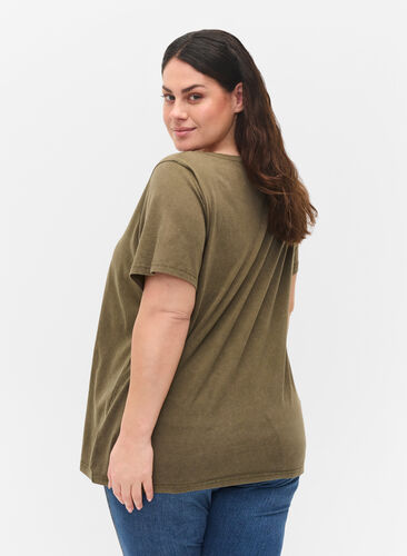 Puuvillainen happopesty t-paita koristekivillä , Ivy Green Wash, Model image number 1