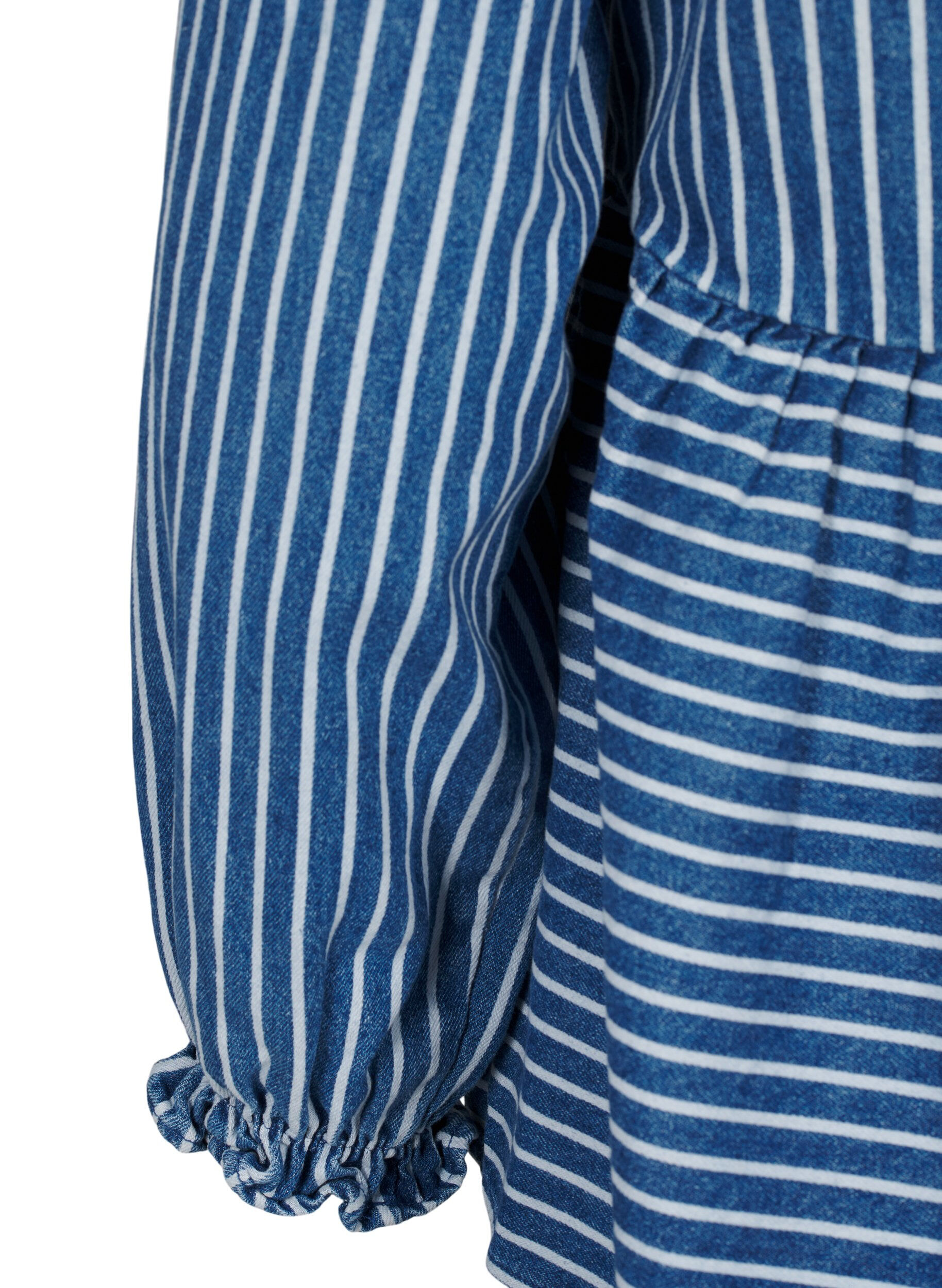 Zizzi Raidallinen edest&auml; solmittava farkkupusero, Sininen, Packshot image number 3