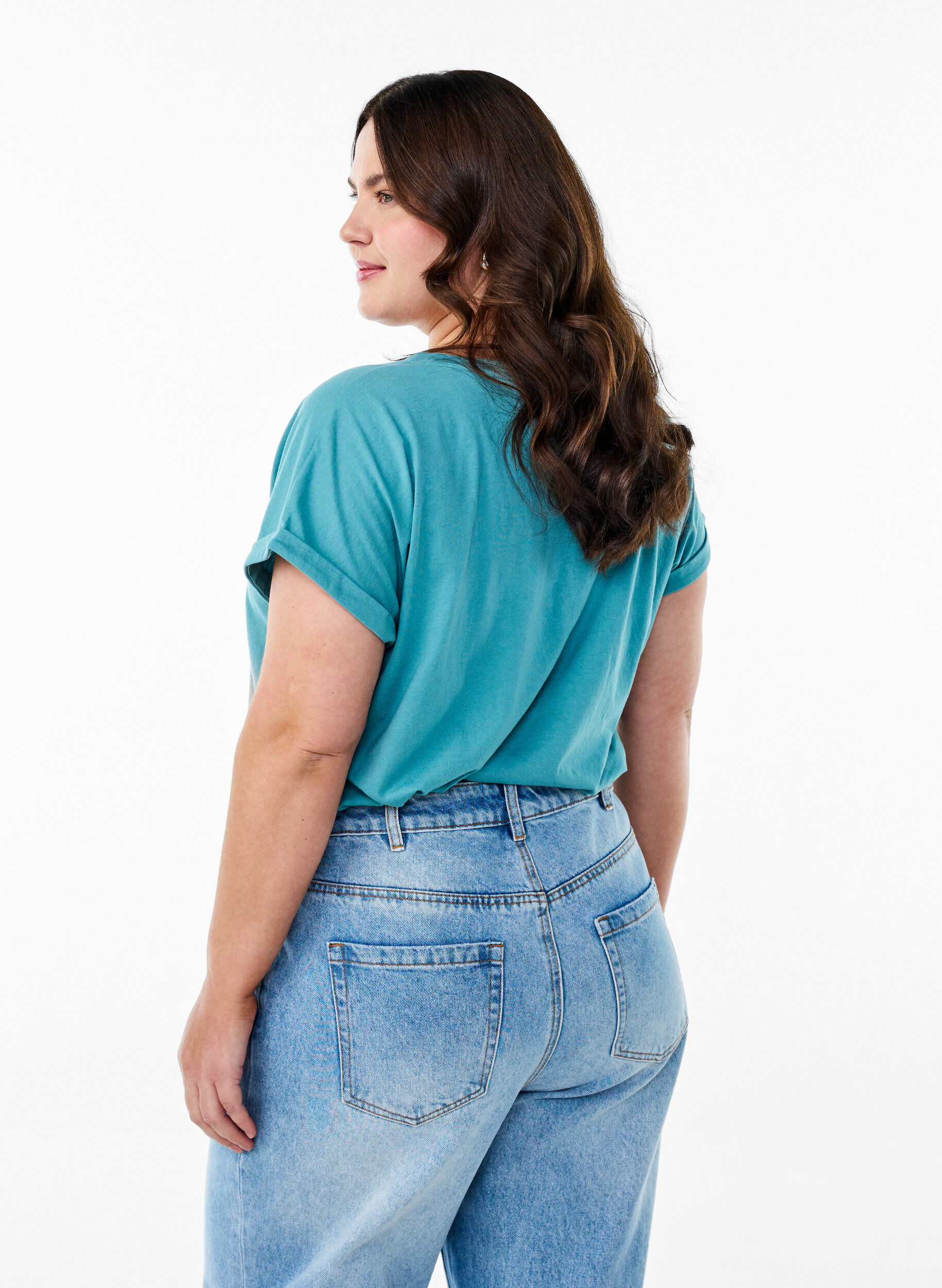 ZizziLyhythihainen puuvillasekoitteinen T-paita, Sininen, Model image number 2