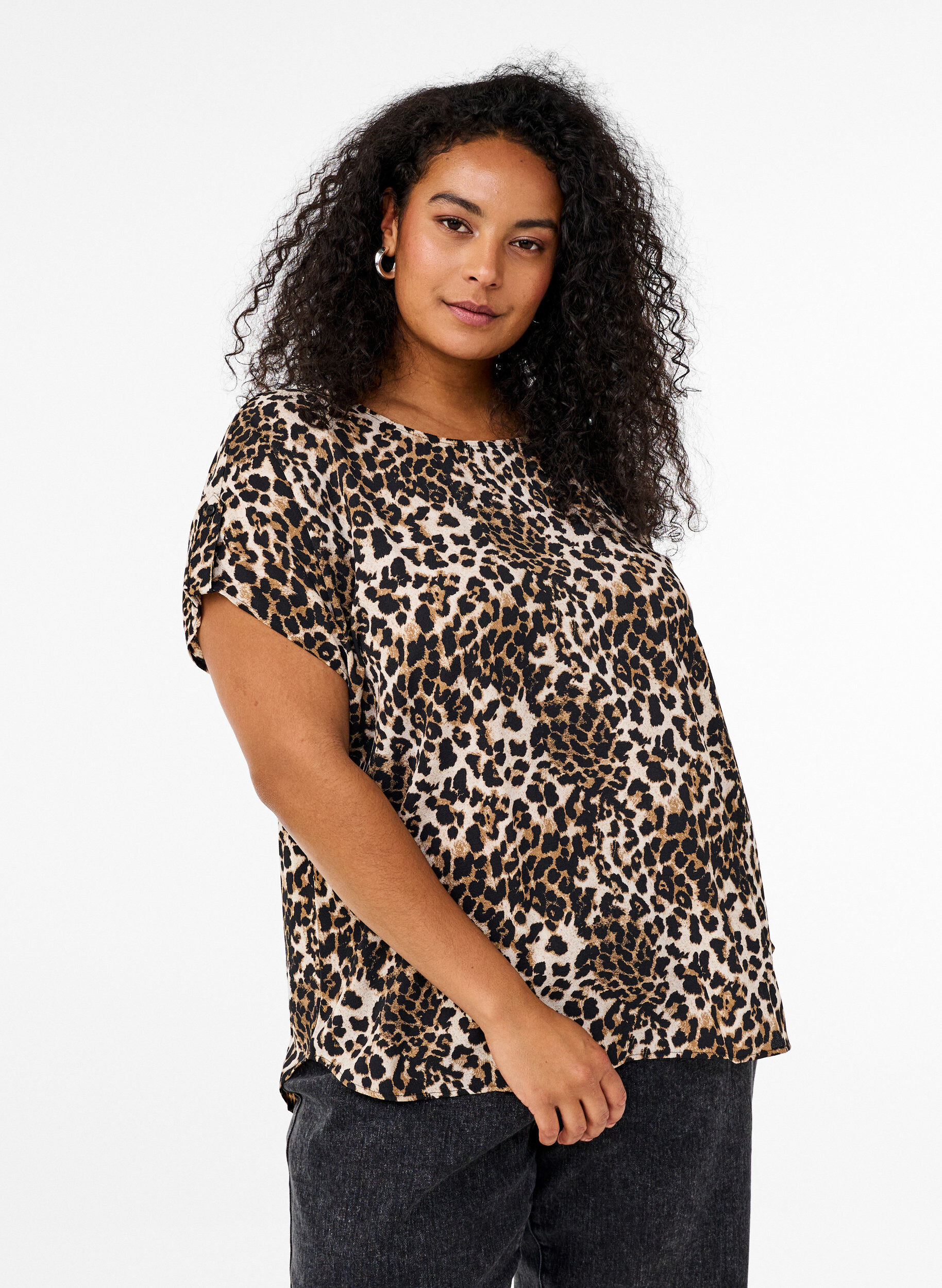 Zizzi Lyhythihainen pusero leopardikuosilla, Leopard AOP, Model image number 0