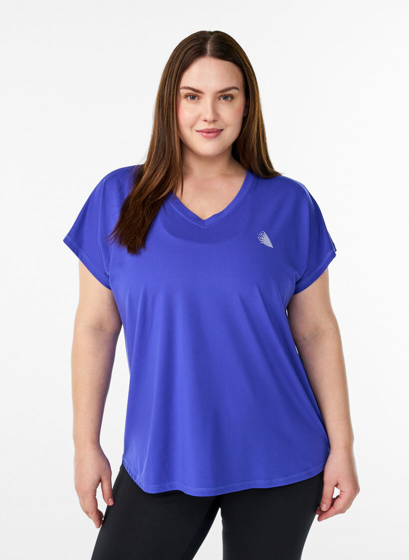 Lyhythihainen t-paita treeniin v-aukolla, Violetti, Model image number 0