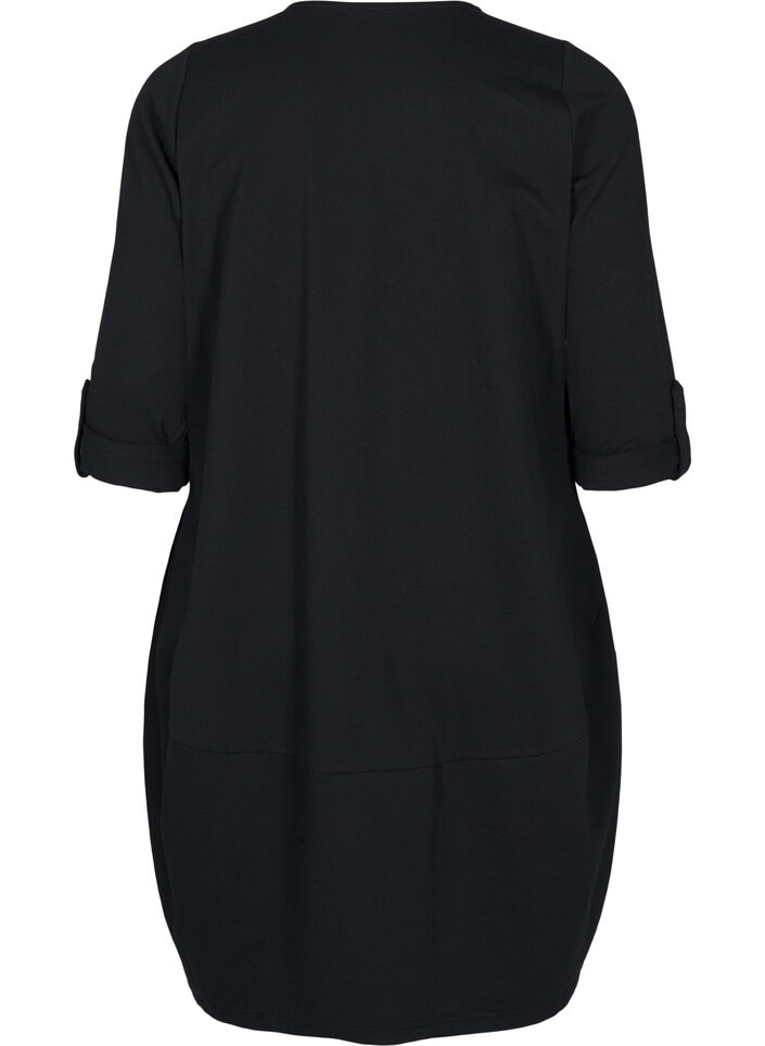 Puuvillamekko, jossa on pallomainen istuvuus, Musta, Packshot image number 1