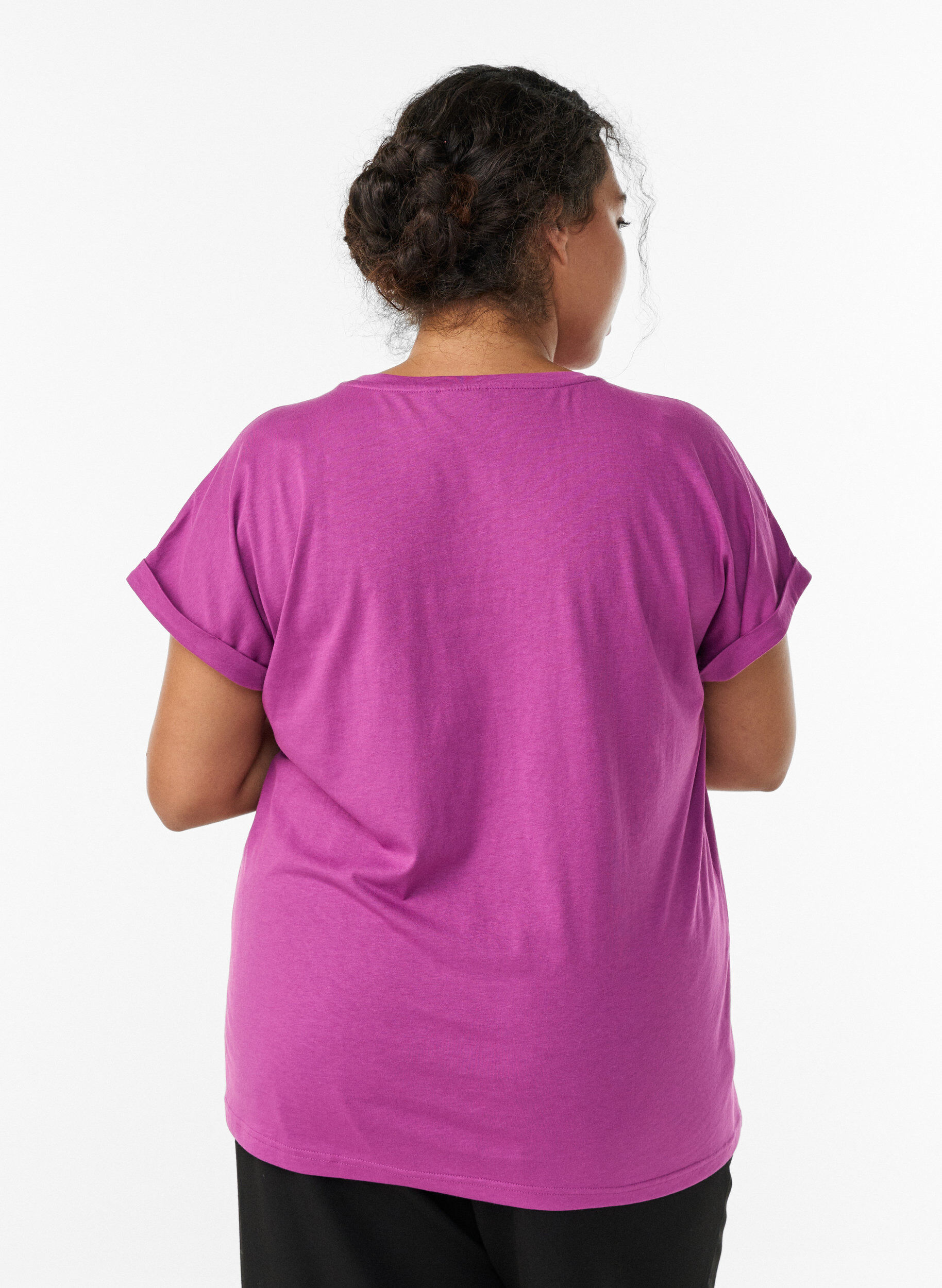 ZizziLyhythihainen t-paita puuvillasekoitteessa, Violetti, Model image number 2