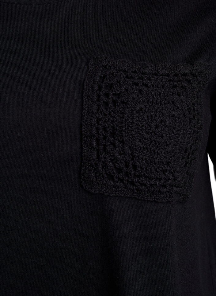 T-paita luomupuuvillasta rintataskulla, Musta, Packshot image number 2