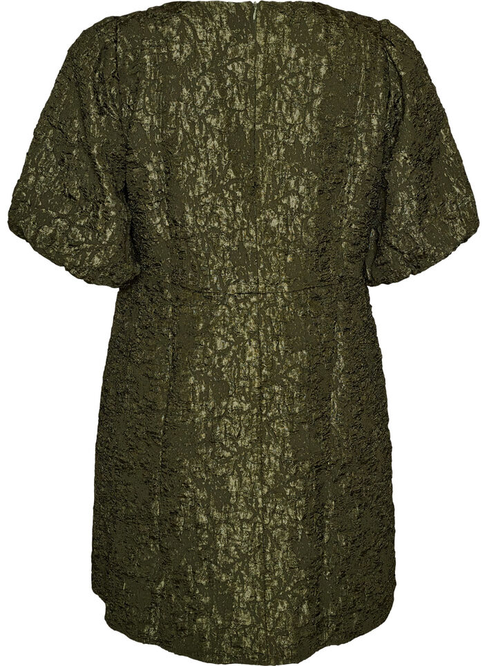 Jacquard-mekko puhvihihoilla ja A-linjaisella helmalla, Vihre&auml;, Packshot image number 1