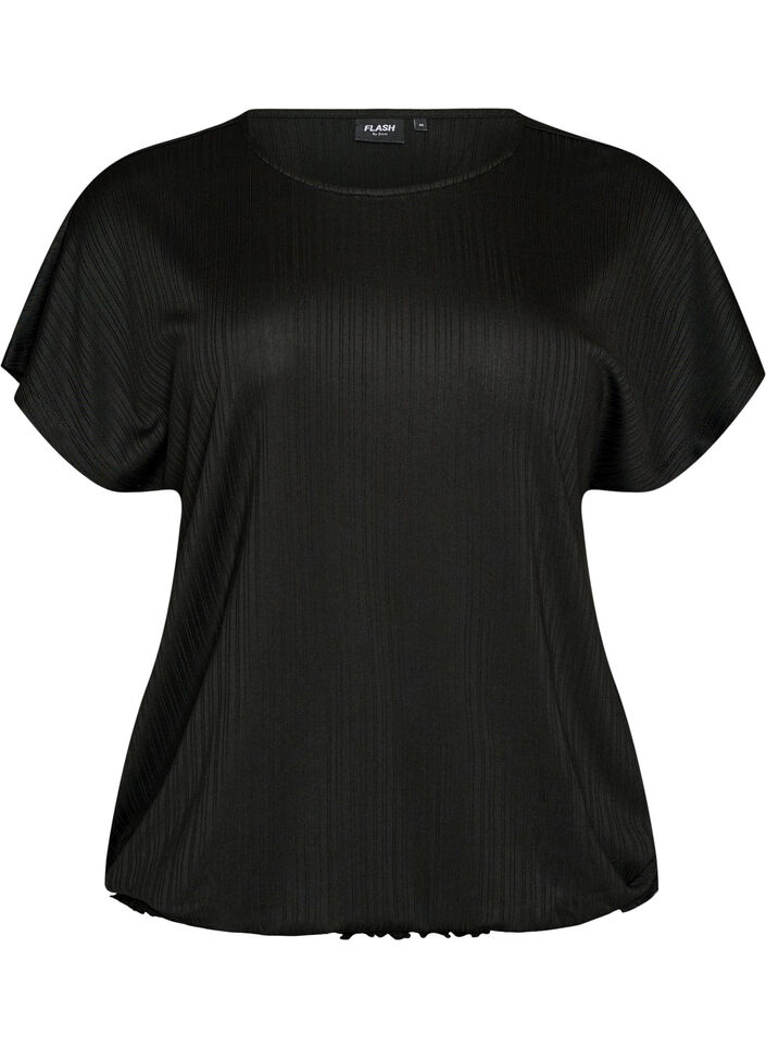 Jersey pusero raidallisella tekstuurilla ja smokkireunalla, Musta, Packshot image number 0