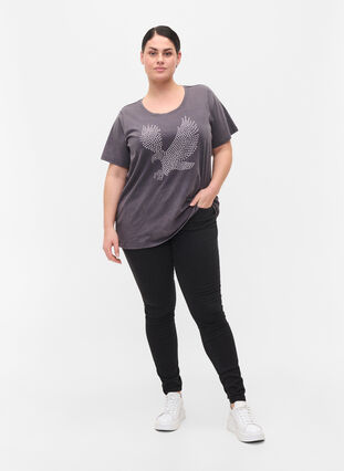 Puuvillainen happopesty t-paita koristekivillä , Dark Grey Wash, Model image number 2