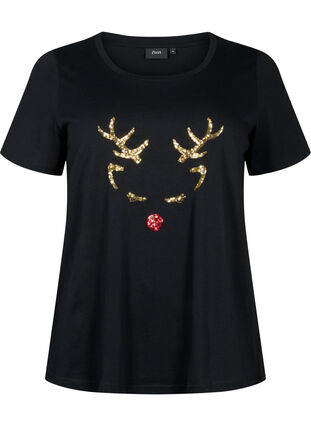 Jouluinen T-paita paljeteilla, Black W. Reindeer, Packshot image number 0