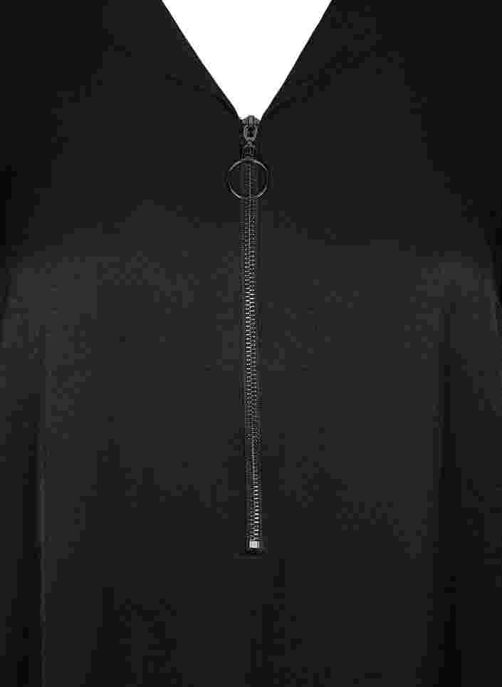 Pitkähihainen mekko kauluksella ja vetoketjulla , Black, Packshot image number 2