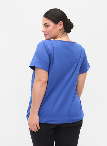 Puuvillainen t-paita lyhyillä hihoilla, Dazzling Blue, Model image number 1