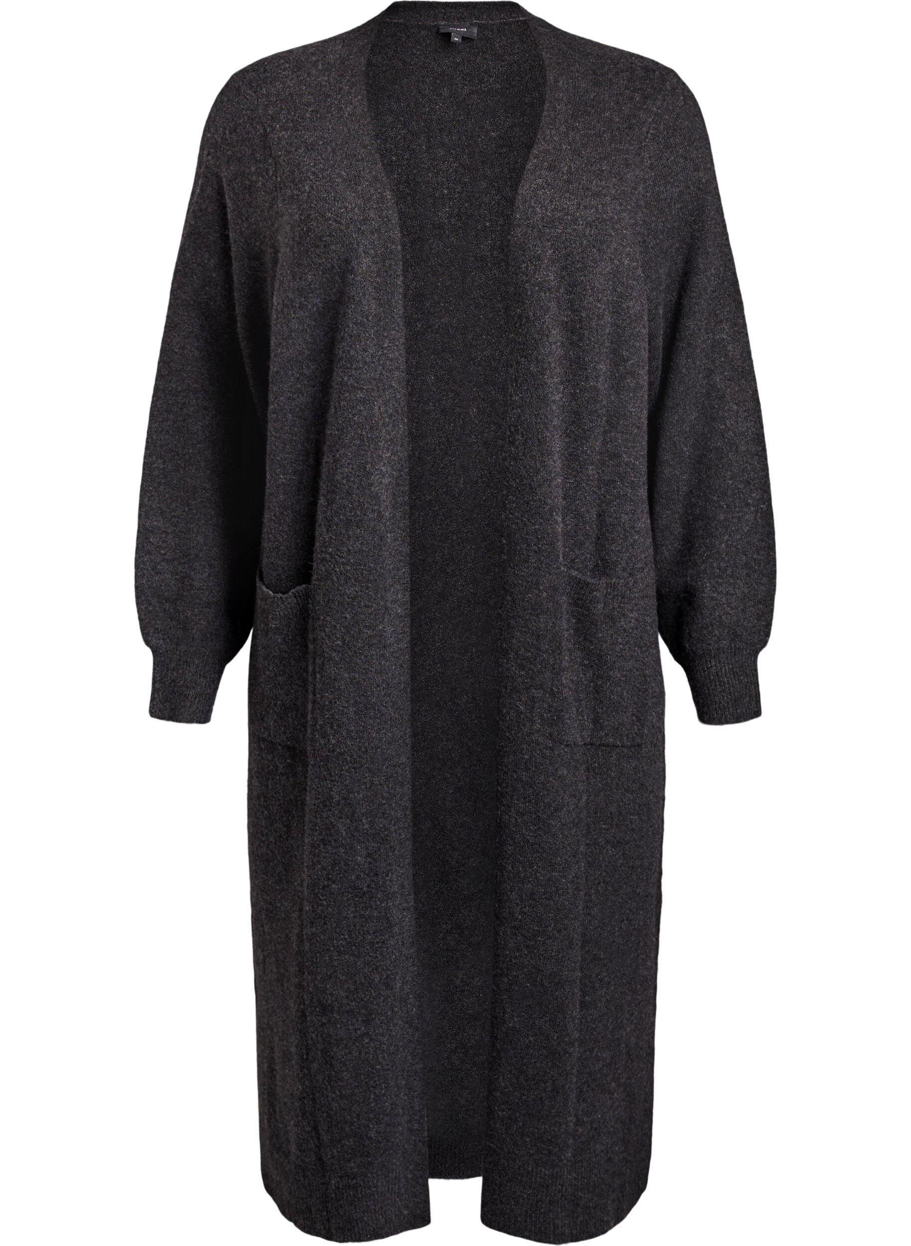 Zizzi Pitk&auml; neuletakki taskuilla, Harmaa, Packshot image number 0