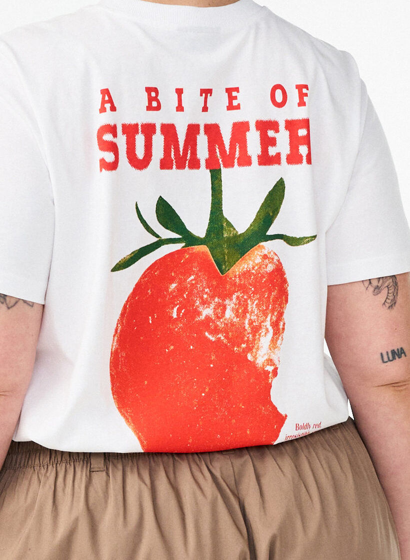 Puuvillainen T-paita printill&auml;, Valkoinen, Model image number 3