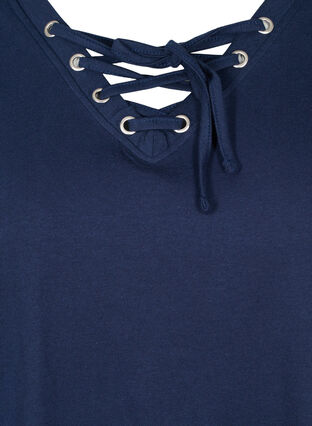 T-paita ekologista puuvillaa nyöriyksityiskohdalla, Navy Blazer, Packshot image number 2