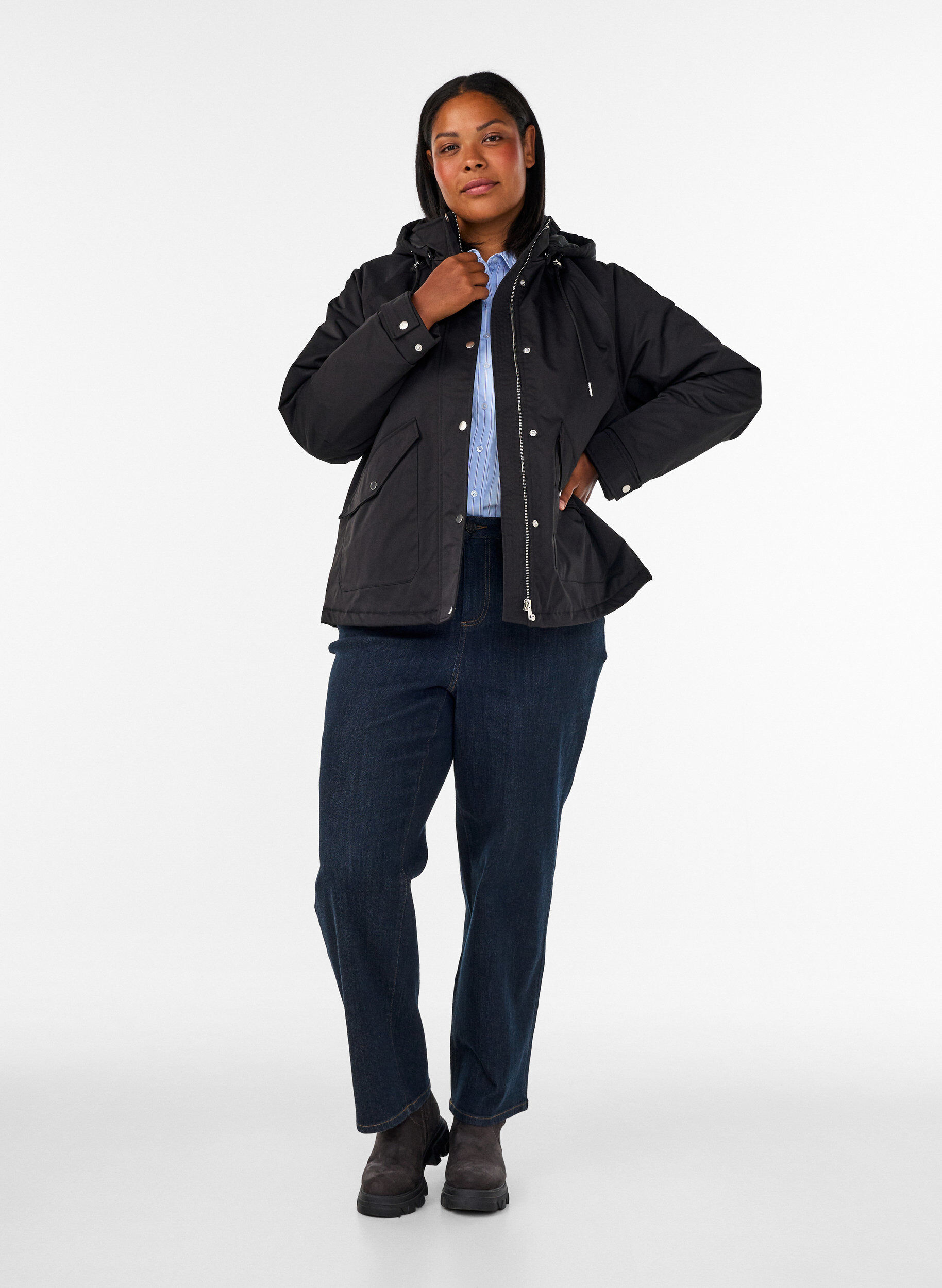 ZizziTopattu parka irrotettavalla hupulla, Musta, Model image number 1