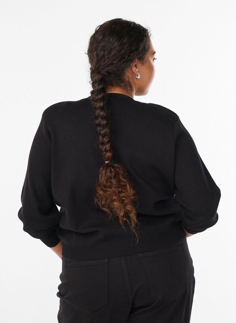 Neuletakki koristeellisilla kultanapeilla, Musta, Model image number 2