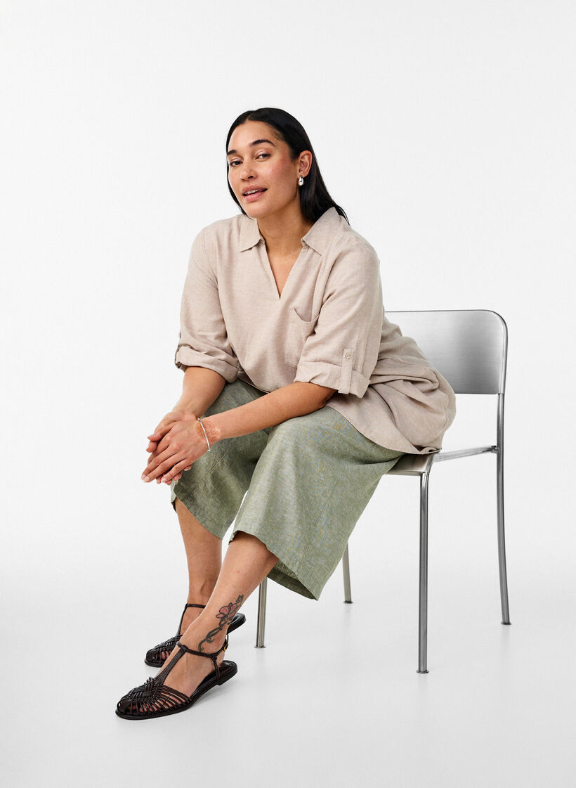 A-mallinen tunika pellavaa ja viskoosia, Beige, Image image number 0